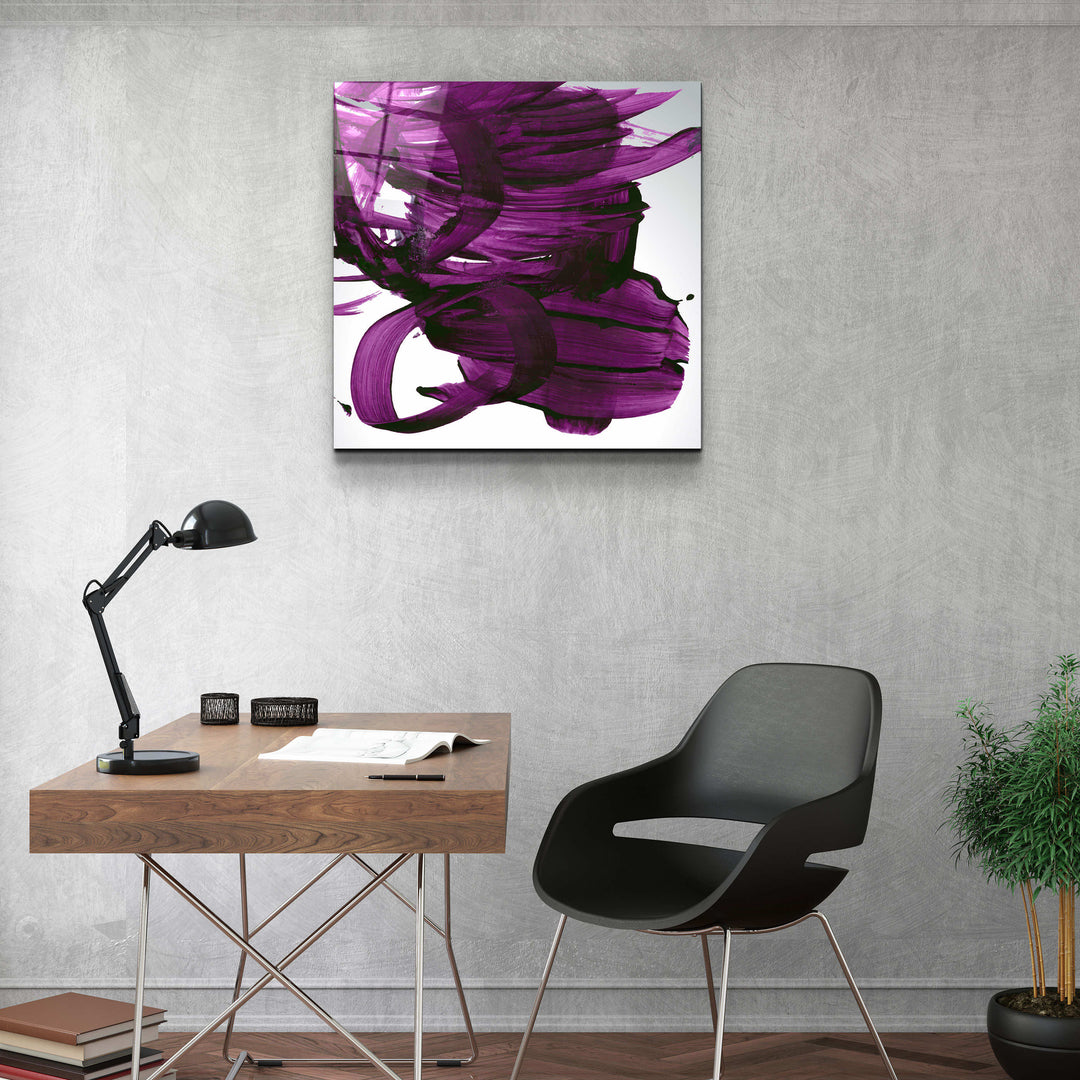 ."Purple Abstract Brush Strokes". Designer's Collection Glass Wall Art