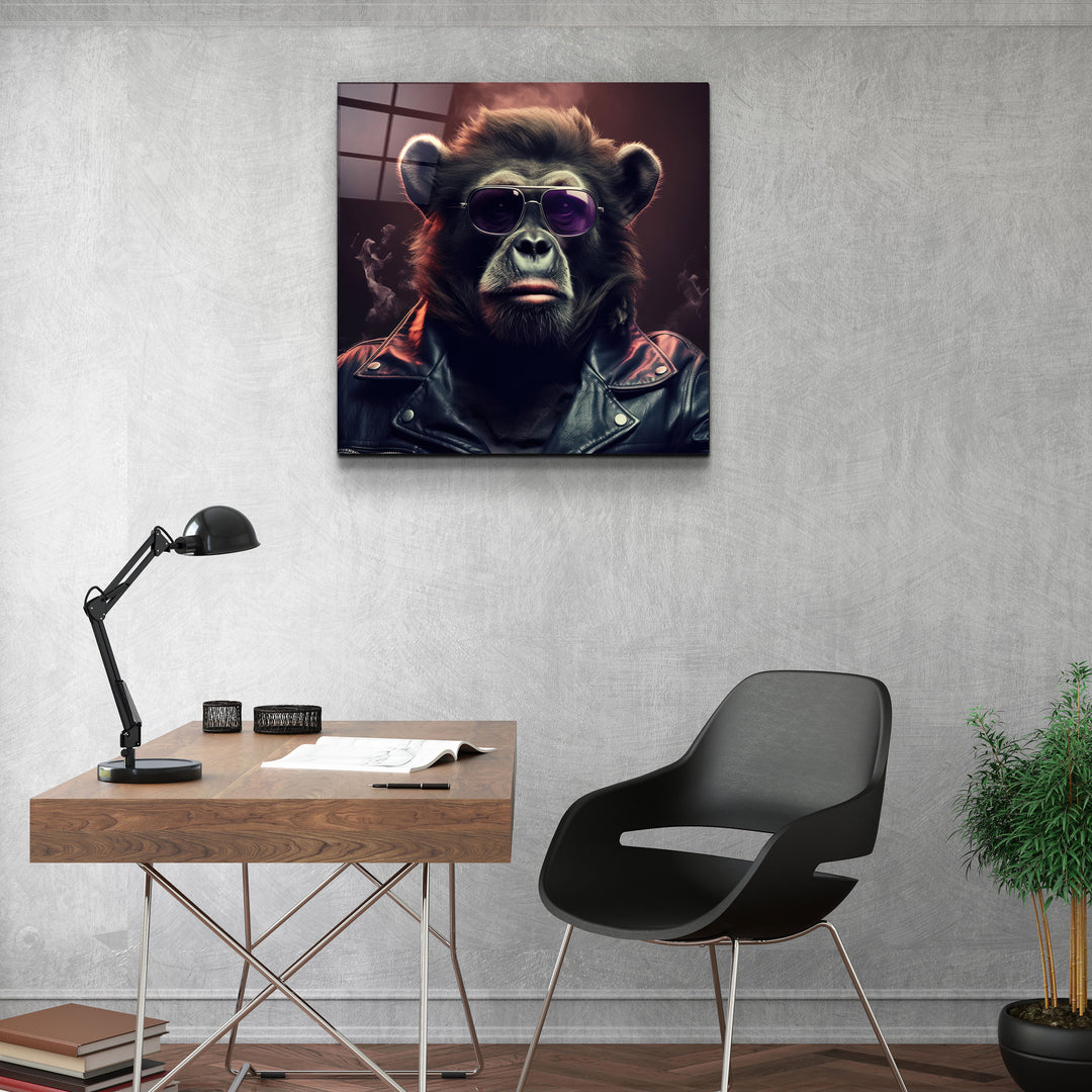 ."Bear Monkey". Designers Collection Glass Wall Art