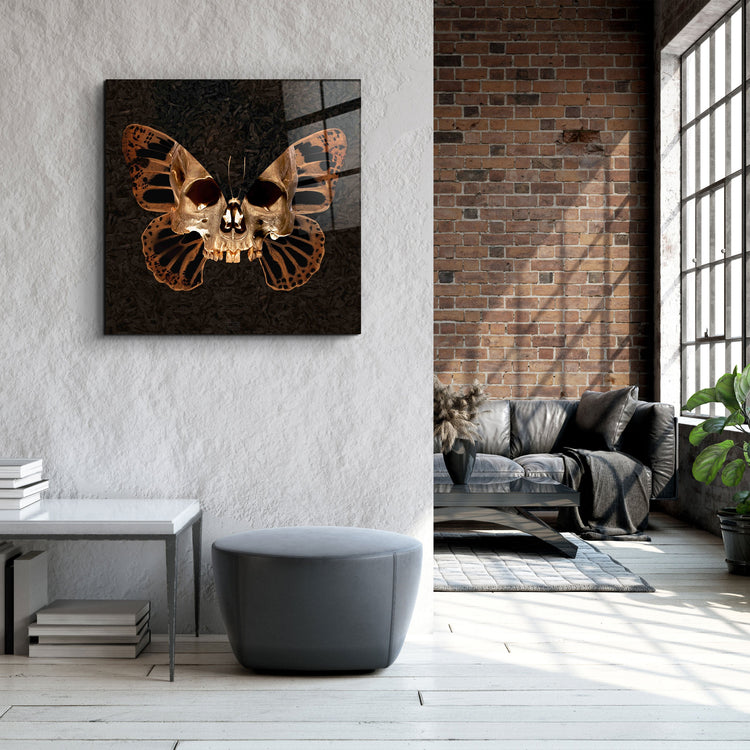 ・"Butterfly Skull"・Designers Collection Glass Wall Art | Artdesigna Glass Printing Wall Arts.