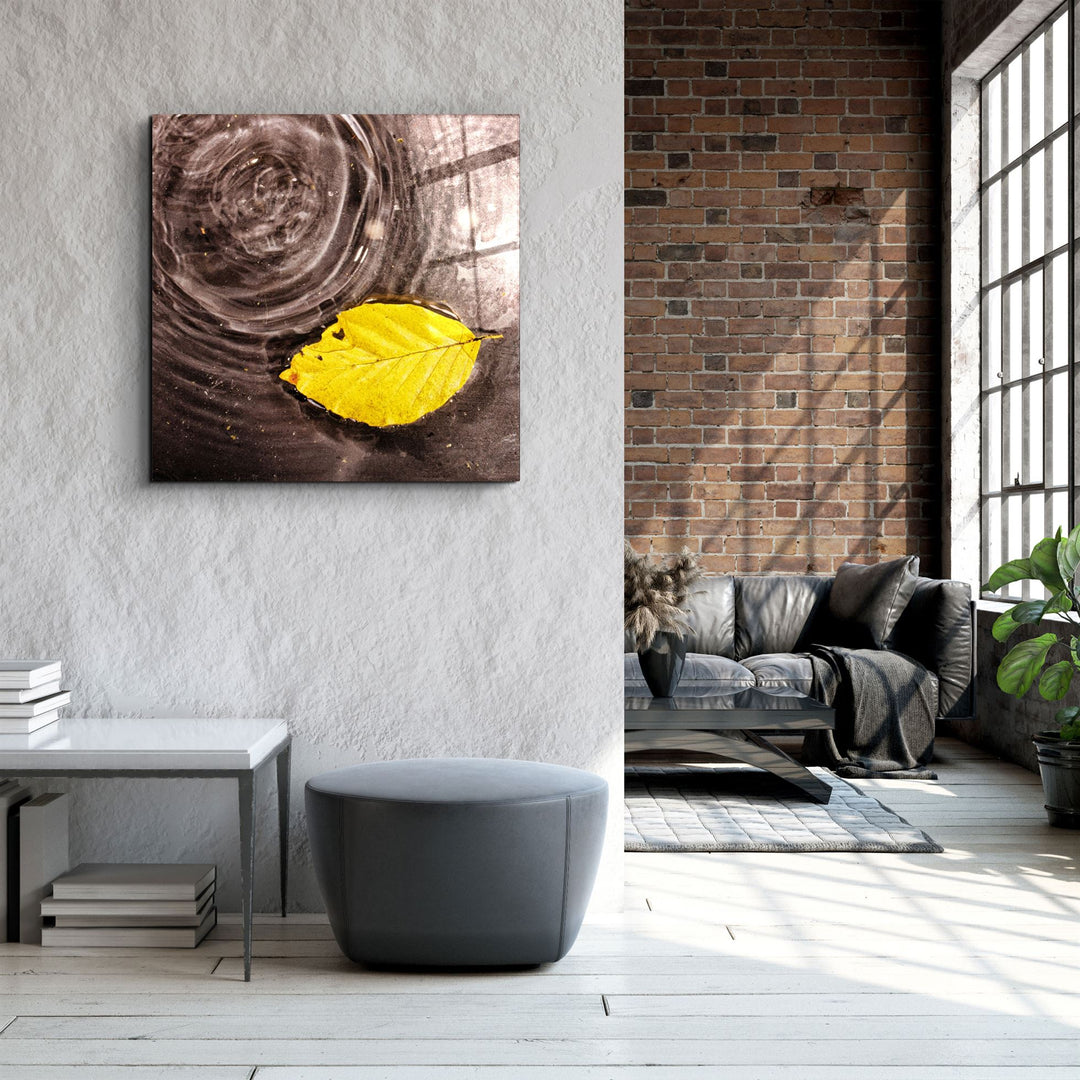 ・"Yellow Leaf on the Water"・Glass Wall Art | Artdesigna Glass Printing Wall Arts.