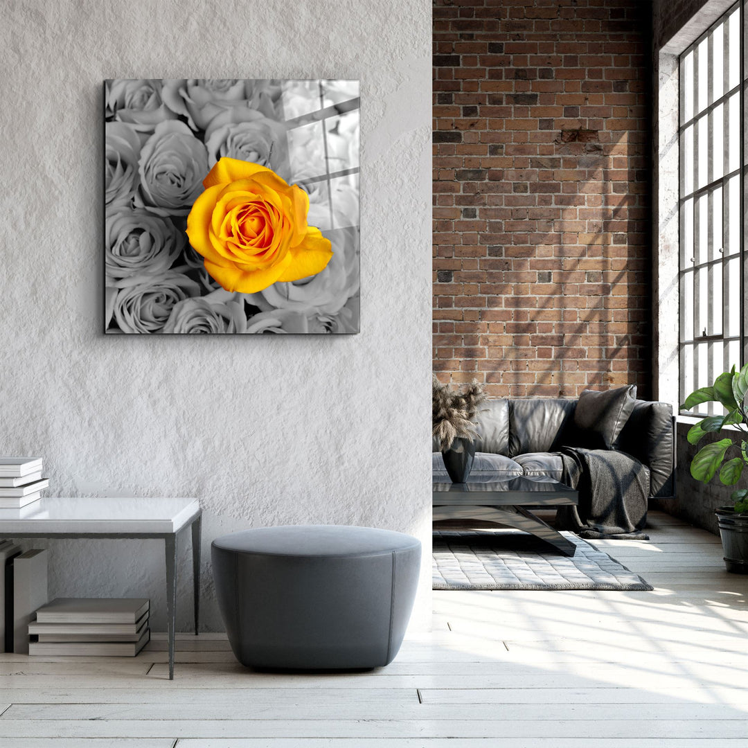 ・"Yellow Rose"・Glass Wall Art | Artdesigna Glass Printing Wall Arts.