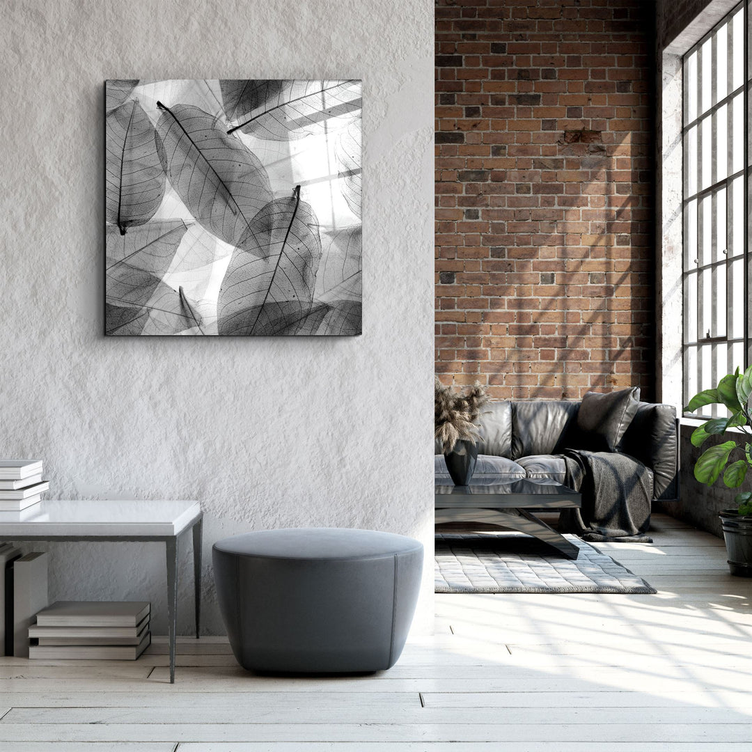 ・"Black and White Leaves"・Glass Wall Art | Artdesigna Glass Printing Wall Arts.