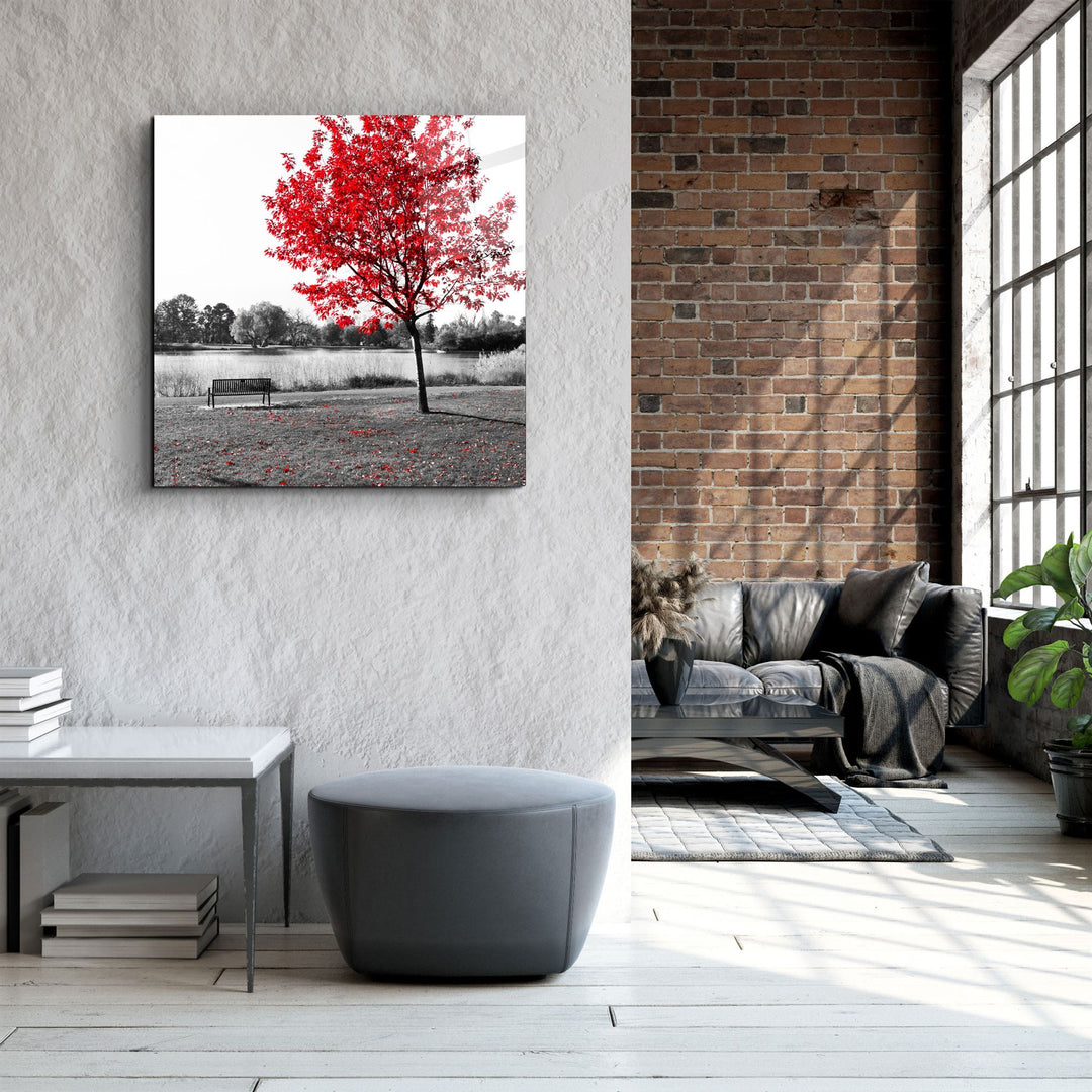 ・"Red Tree"・Glass Wall Art | Artdesigna Glass Printing Wall Arts.