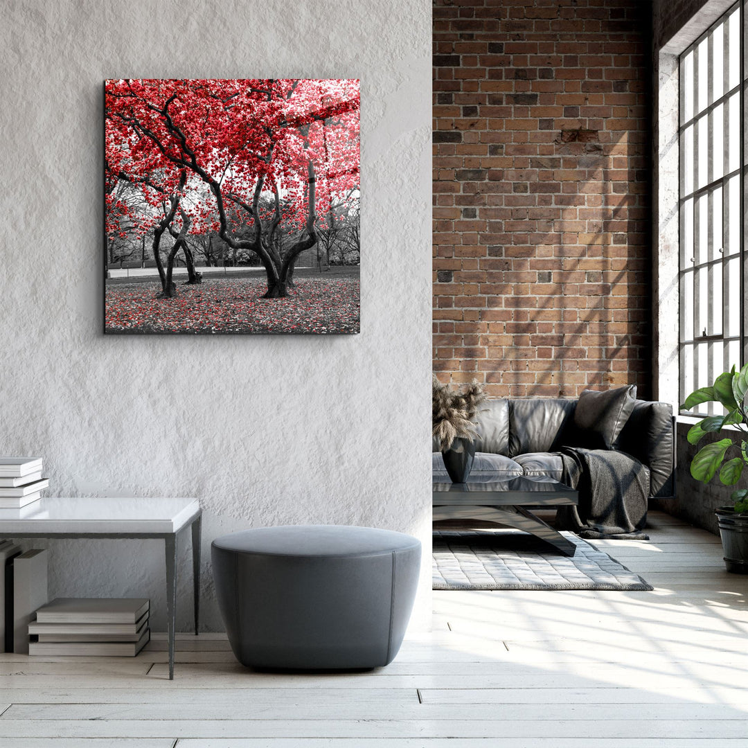 ・"Red Tree"・Glass Wall Art | Artdesigna Glass Printing Wall Arts.