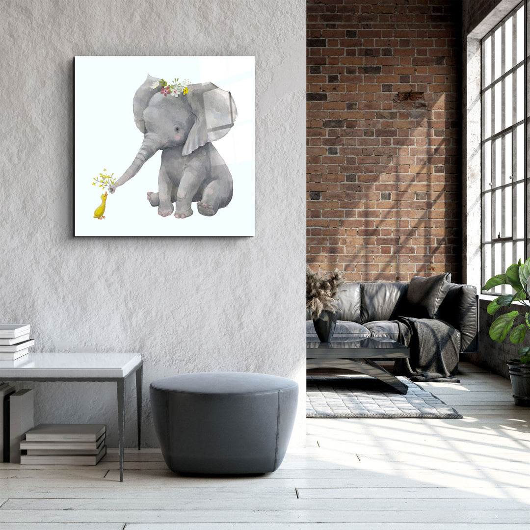 ・"Elephant and Duck"・Glass Wall Art | Artdesigna Glass Printing Wall Arts.