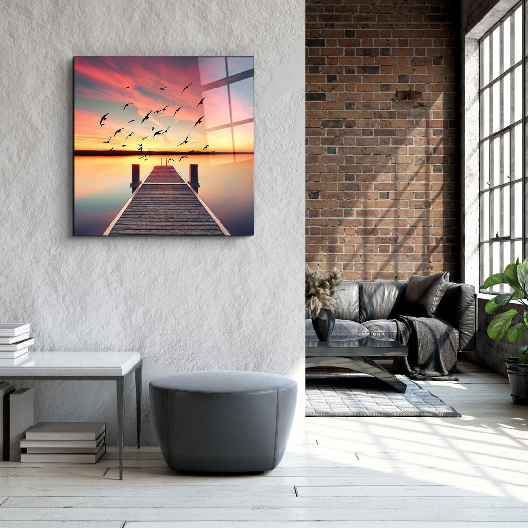 ・"Red Dock"・Glass Wall Art | Artdesigna Glass Printing Wall Arts.