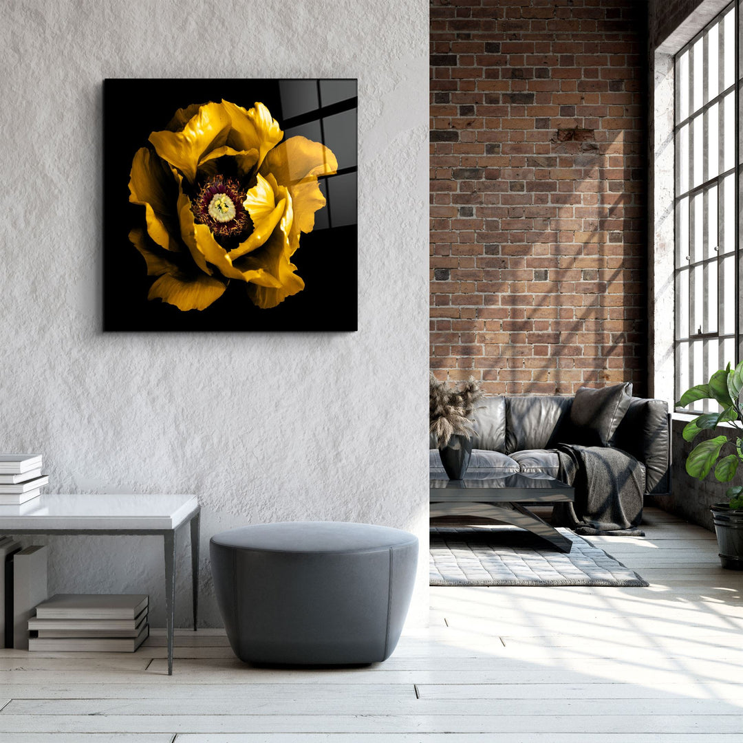 ・"Floral Yellow"・Glass Wall Art | Artdesigna Glass Printing Wall Arts.