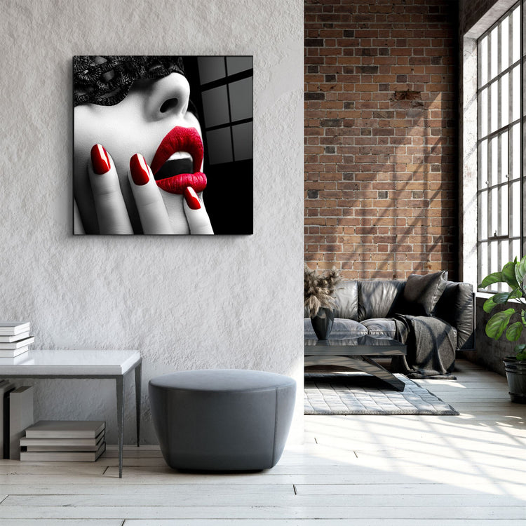 ・"Red Lips"・Glass Wall Art | Artdesigna Glass Printing Wall Arts.