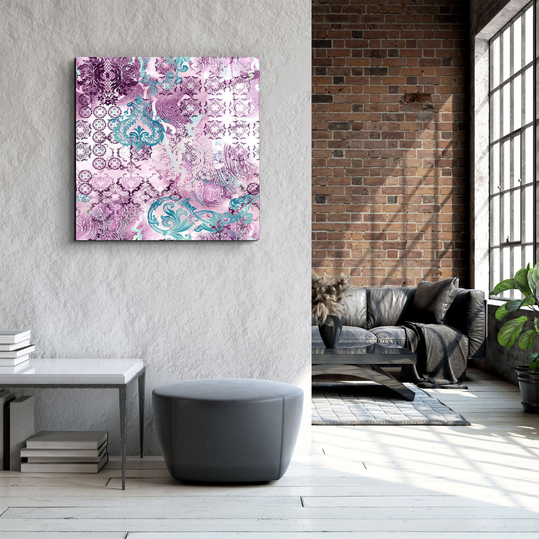 ・"Purple Damask"・Glass Wall Art | Artdesigna Glass Printing Wall Arts.