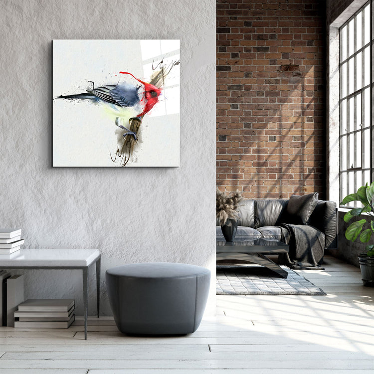 ・"Red Bird"・Glass Wall Art | Artdesigna Glass Printing Wall Arts.