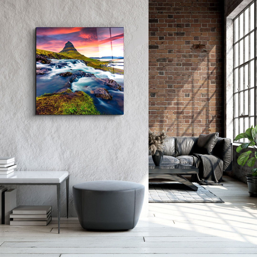 ・"Mountain River Landscape"・Glass Wall Art | Artdesigna Glass Printing Wall Arts.