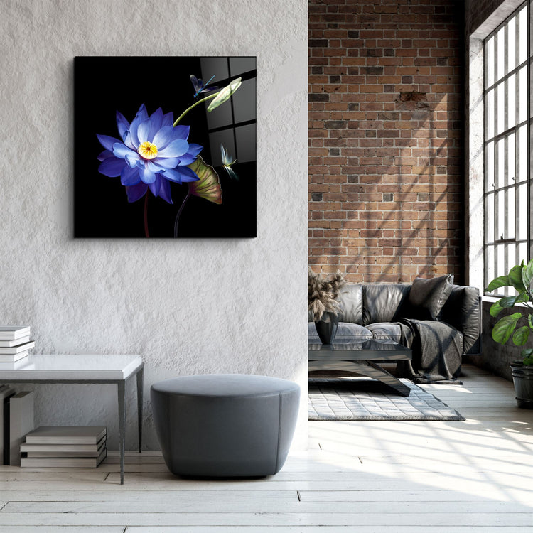 ・"Blue Flower"・Glass Wall Art | Artdesigna Glass Printing Wall Arts.