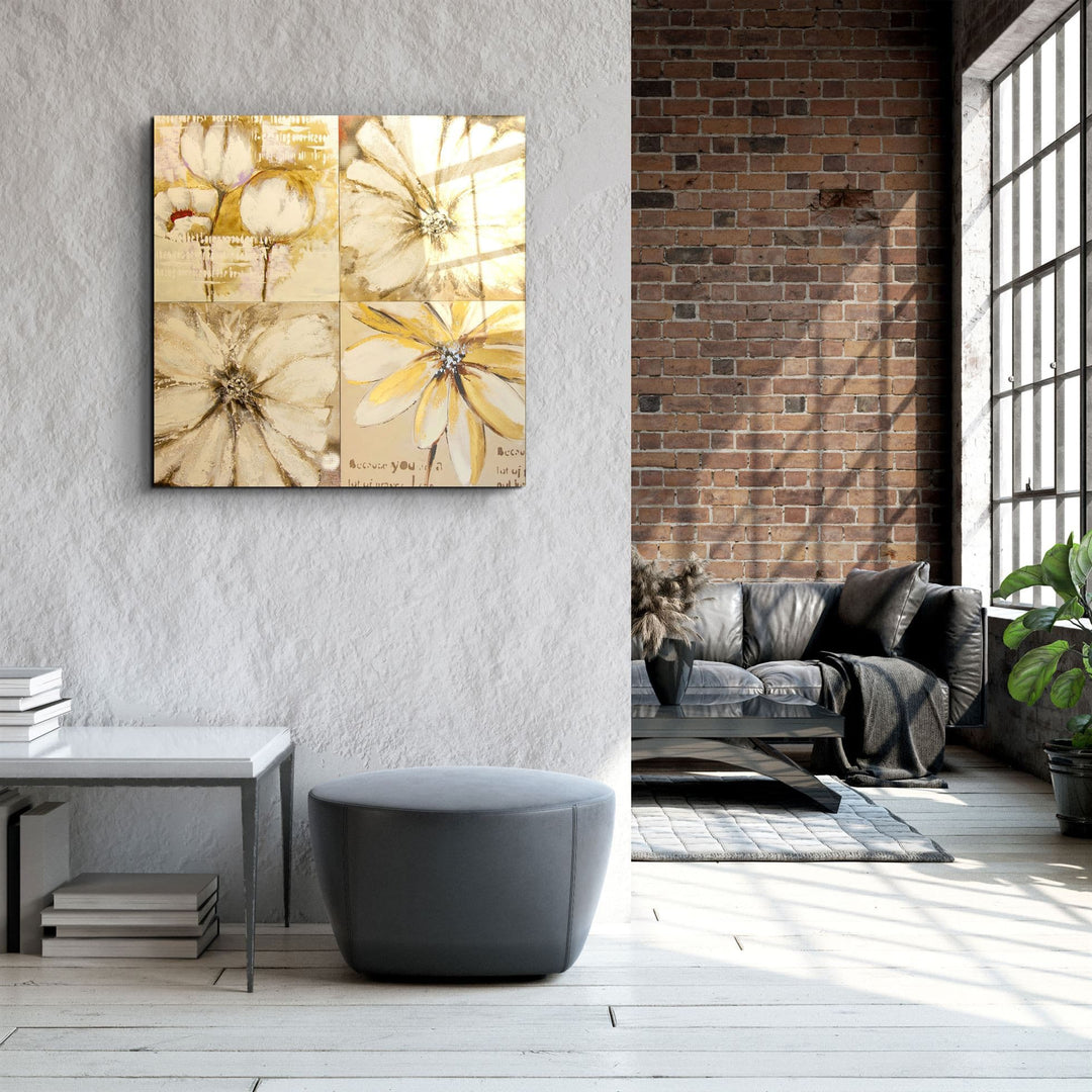 ・"Abstract Yellow Flowers"・Glass Wall Art | Artdesigna Glass Printing Wall Arts.