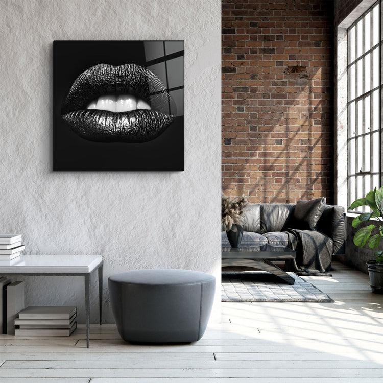 ・"Black Lips"・Glass Wall Art | Artdesigna Glass Printing Wall Arts.