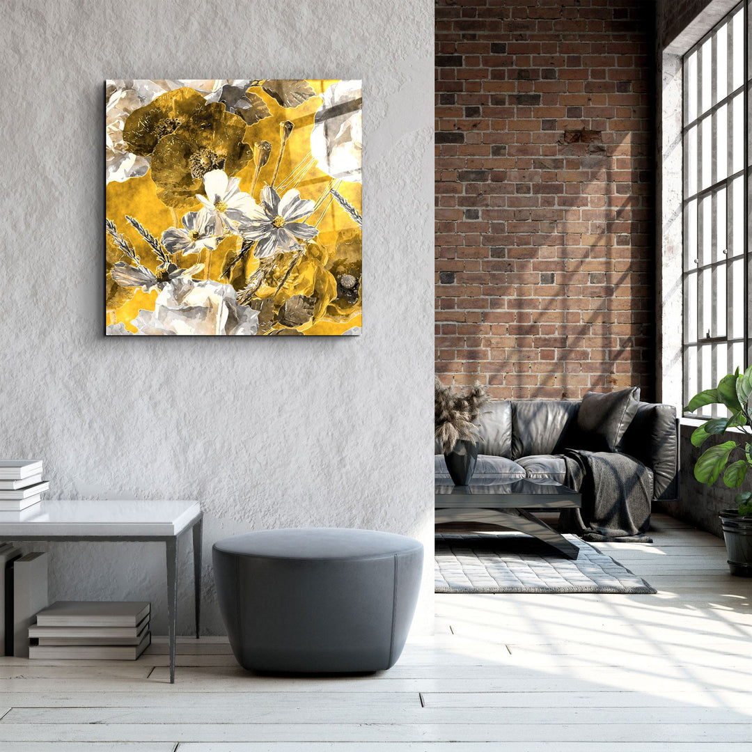 ・"Yellow Flowers"・Glass Wall Art | Artdesigna Glass Printing Wall Arts.