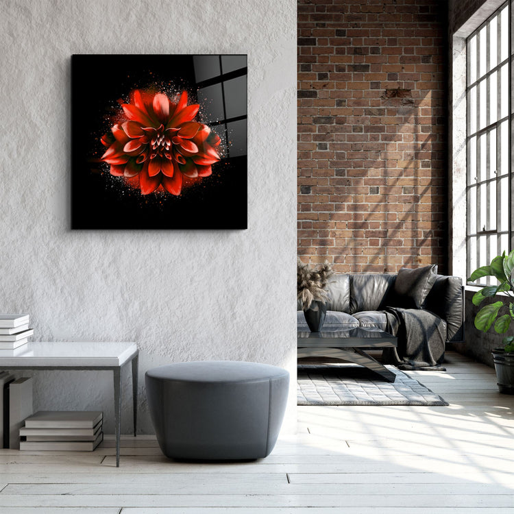 ・"Red Flower"・Glass Wall Art | Artdesigna Glass Printing Wall Arts.