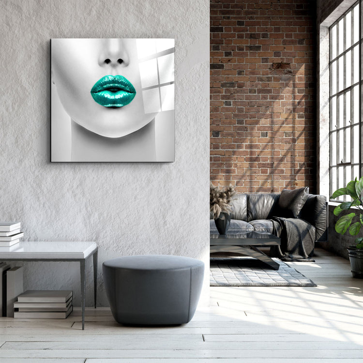 ・"Green Lips"・Glass Wall Art | Artdesigna Glass Printing Wall Arts.