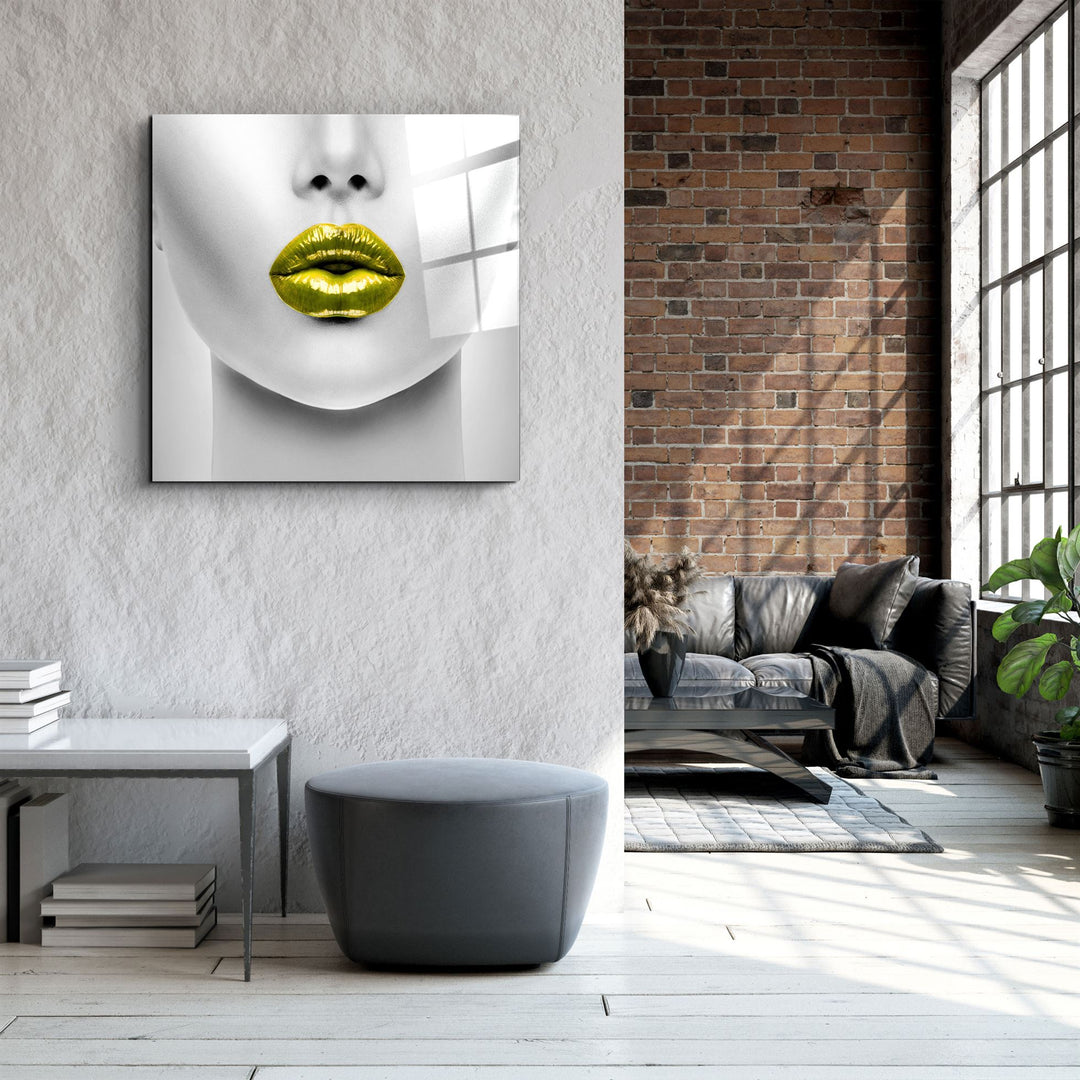 ・"Yellow Lips"・Glass Wall Art | Artdesigna Glass Printing Wall Arts.