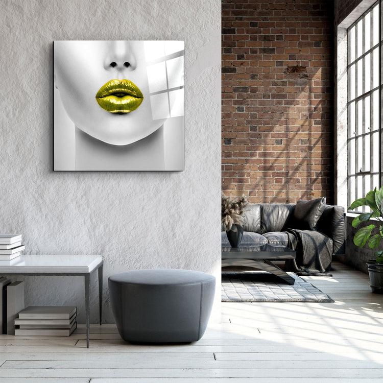 ・"Yellow Lips"・Glass Wall Art | Artdesigna Glass Printing Wall Arts.