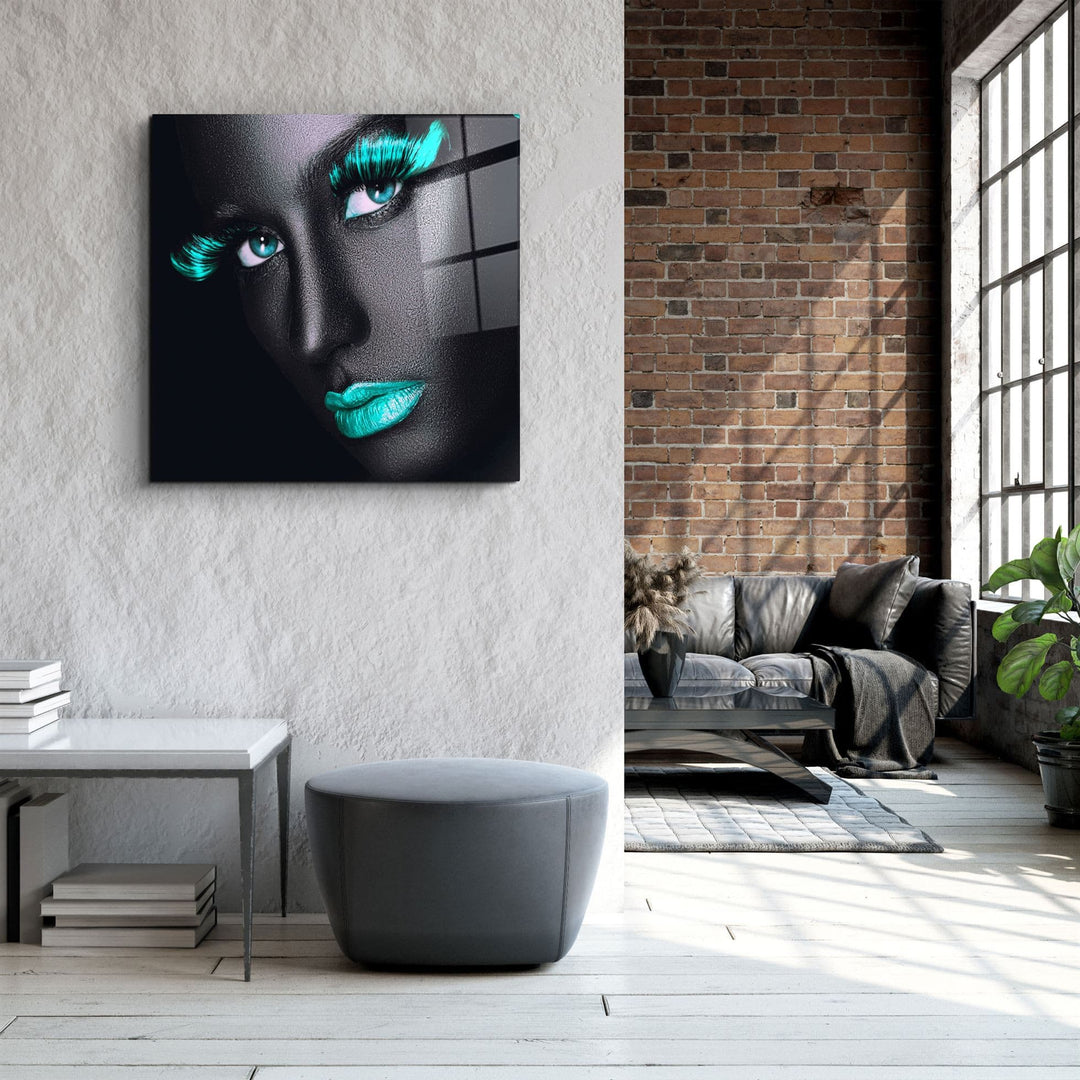 ・"Green Lips and Eyes"・Glass Wall Art | Artdesigna Glass Printing Wall Arts.