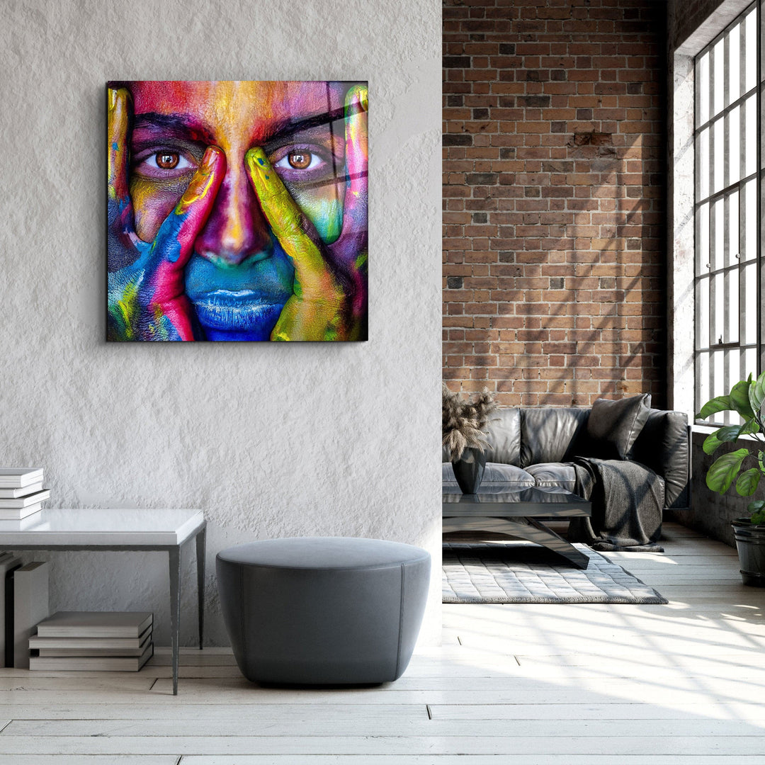 ・"Abstract Colorful Face"・Glass Wall Art | Artdesigna Glass Printing Wall Arts.