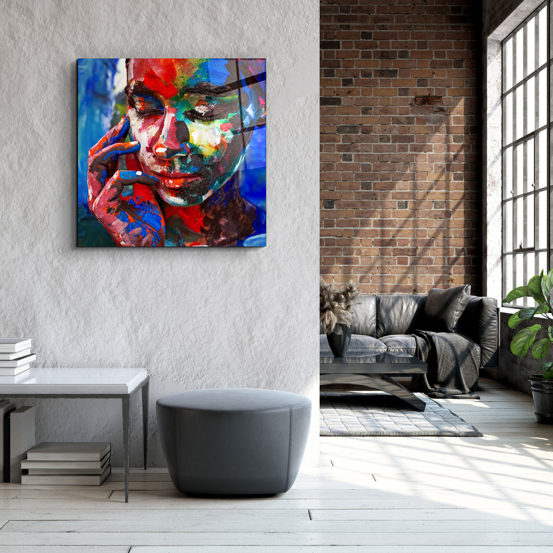 ・"Abstract Colors Woman Portrait"・Glass Wall Art | Artdesigna Glass Printing Wall Arts.