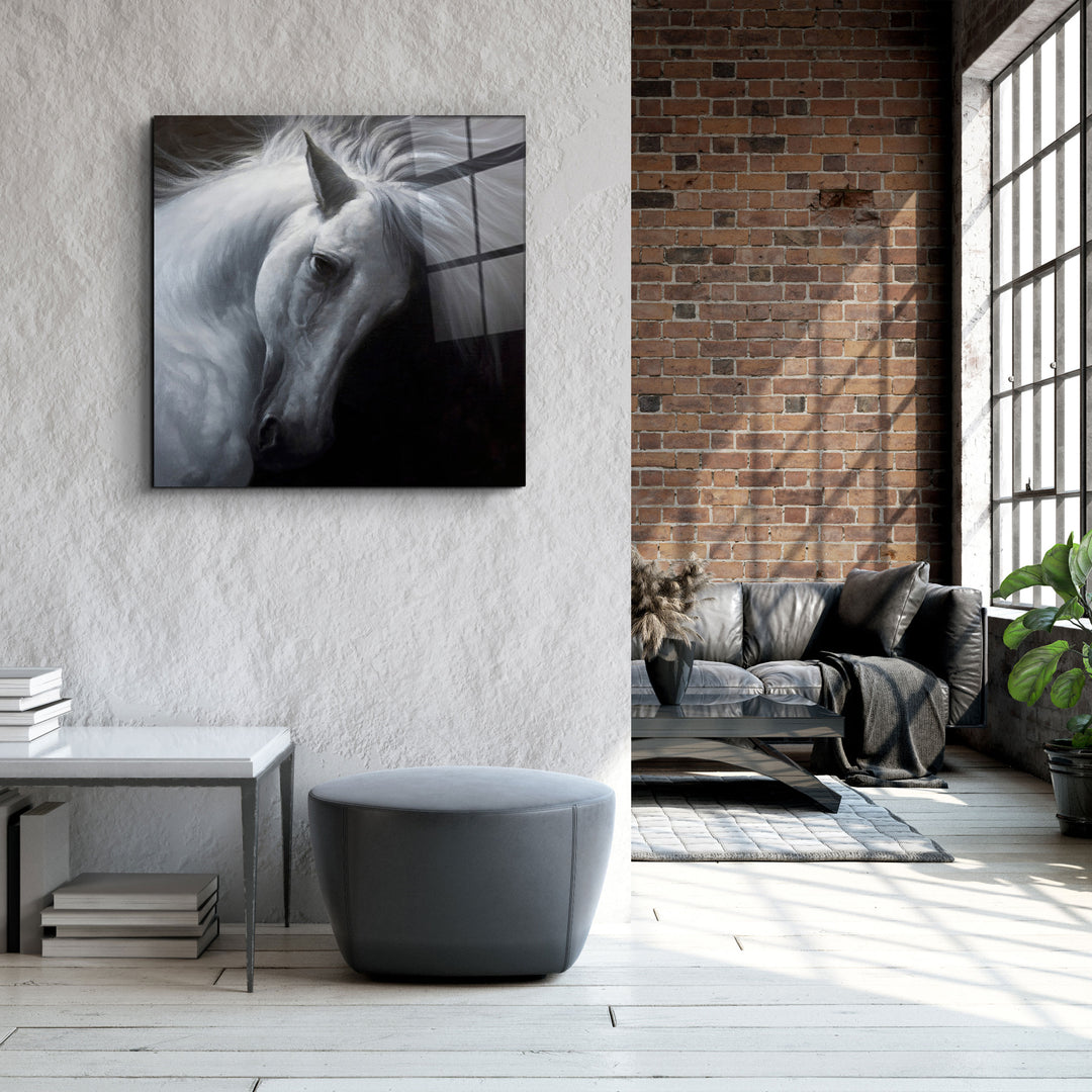 ・"Abstract White Horse"・Glass Wall Art | Artdesigna Glass Printing Wall Arts.