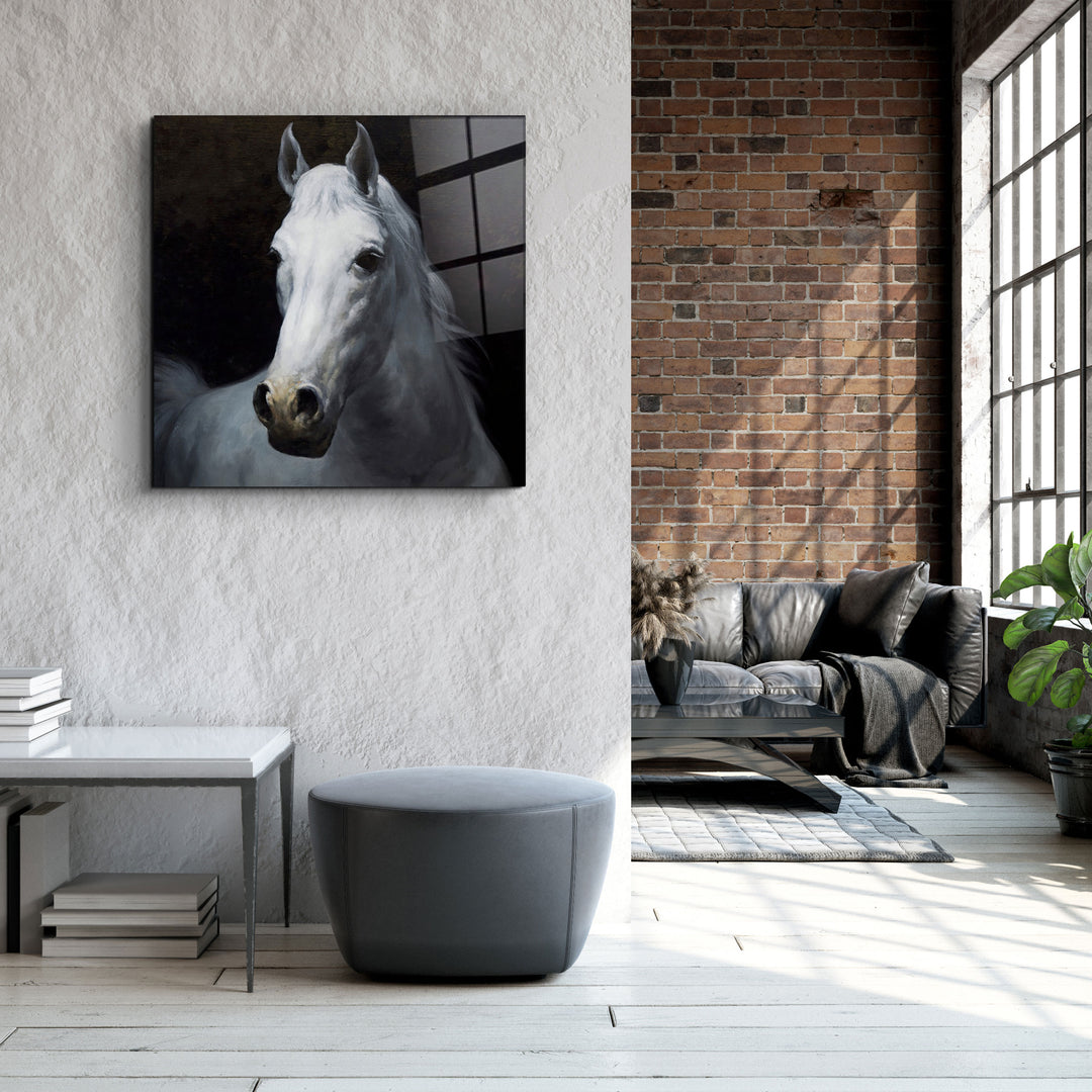 ・"Abstract White Horse V2"・Glass Wall Art | Artdesigna Glass Printing Wall Arts.