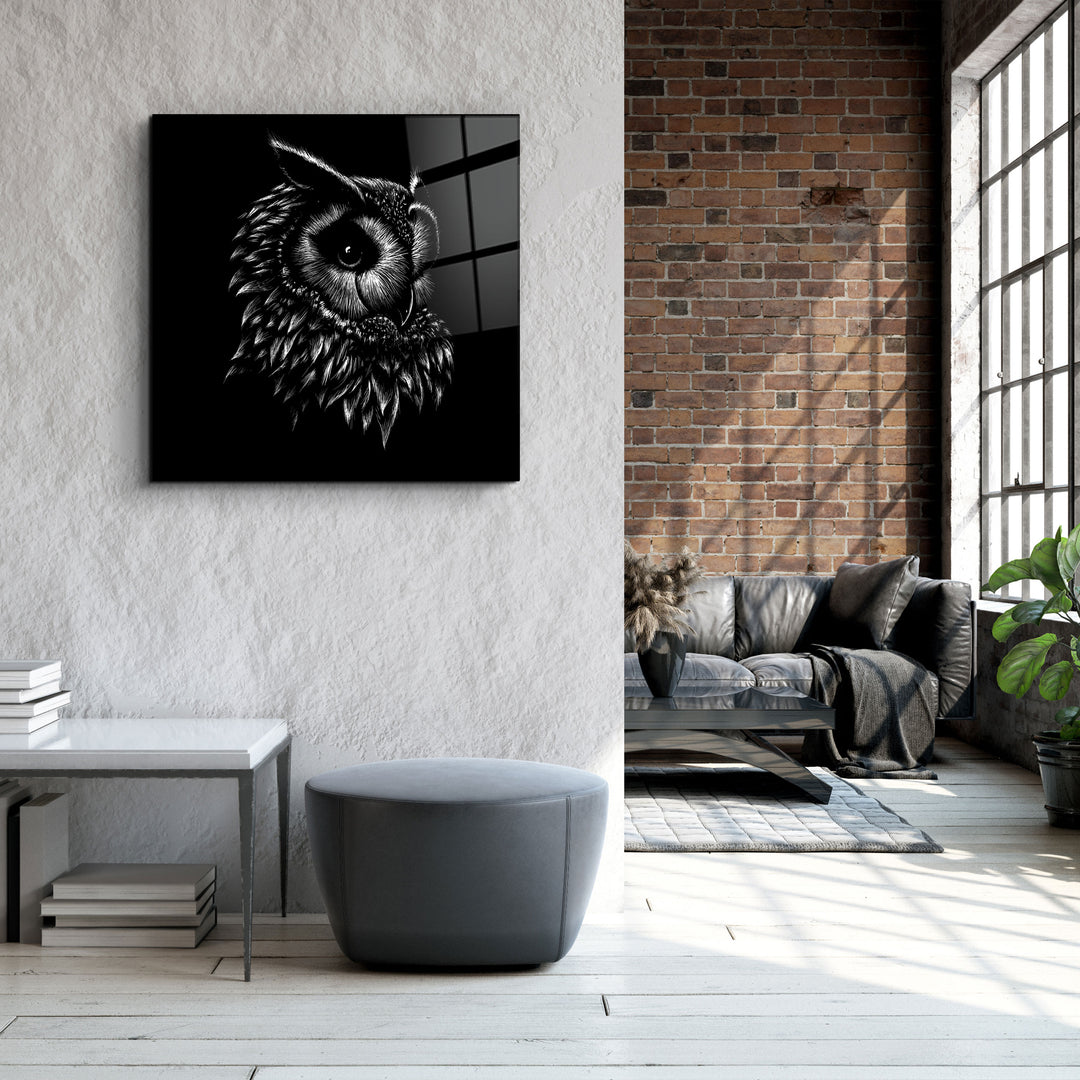 ・"Abstract Black Owl"・Glass Wall Art | Artdesigna Glass Printing Wall Arts.