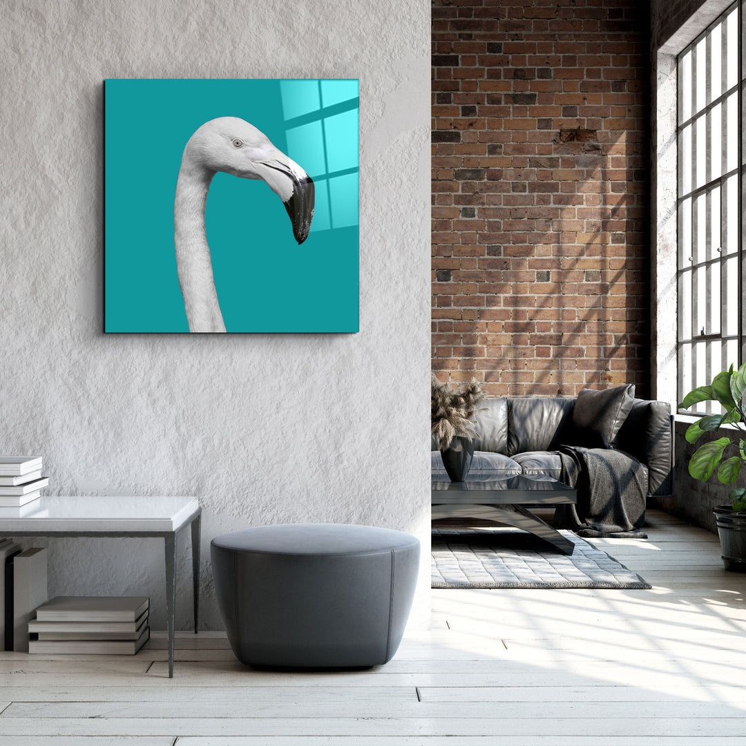 ・"Flamingo - Green"・Glass Wall Art | Artdesigna Glass Printing Wall Arts.