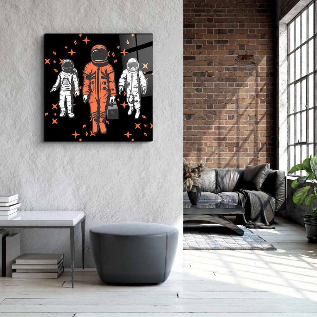 ・"Three Astronauts"・Glass Wall Art | Artdesigna Glass Printing Wall Arts.