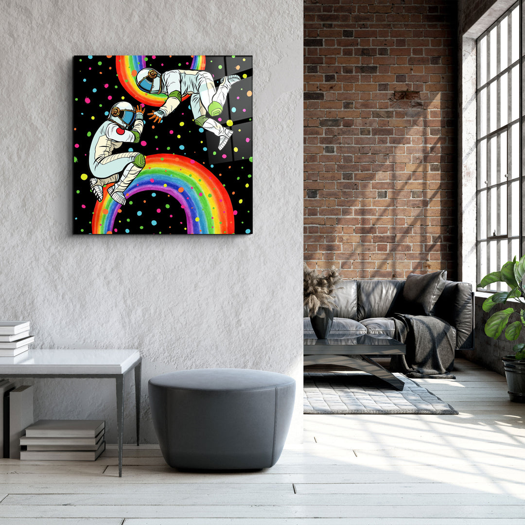 ・"Rainbow Astronauts"・Glass Wall Art | Artdesigna Glass Printing Wall Arts.