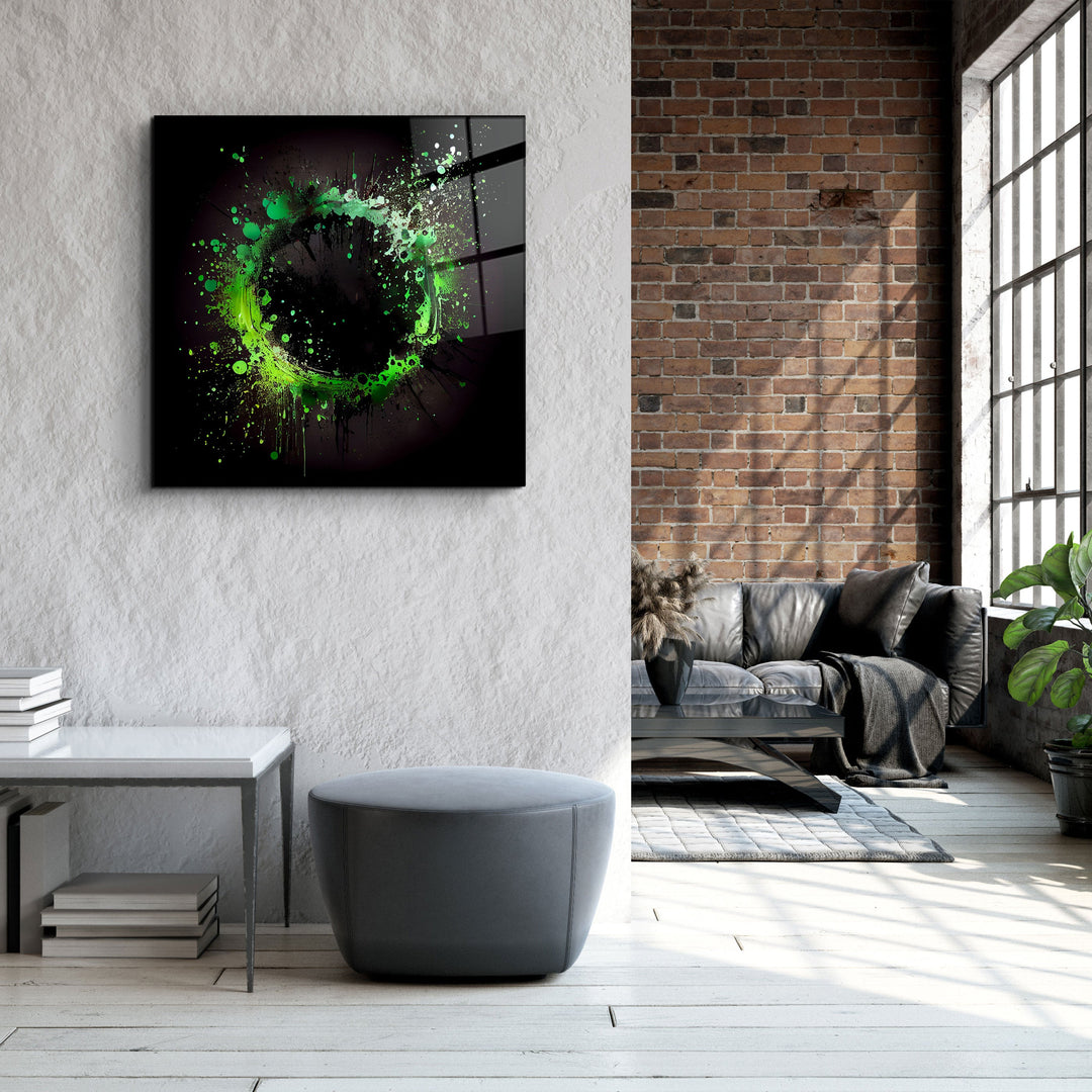 ."Paint Splash Ring-Green". Designer's Collection Glass Wall Art