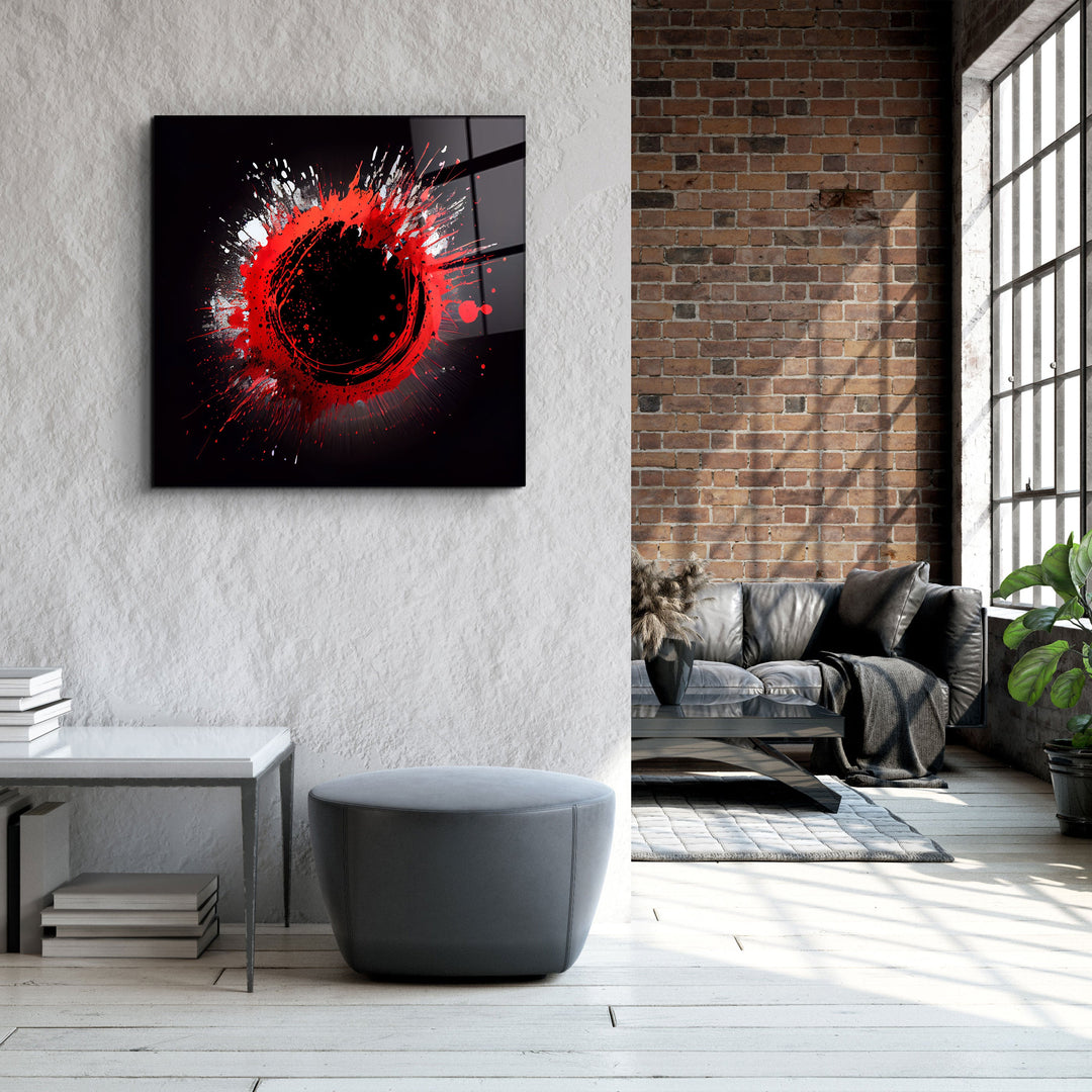 ."Paint Splash Ring-Red". Designer's Collection Glass Wall Art