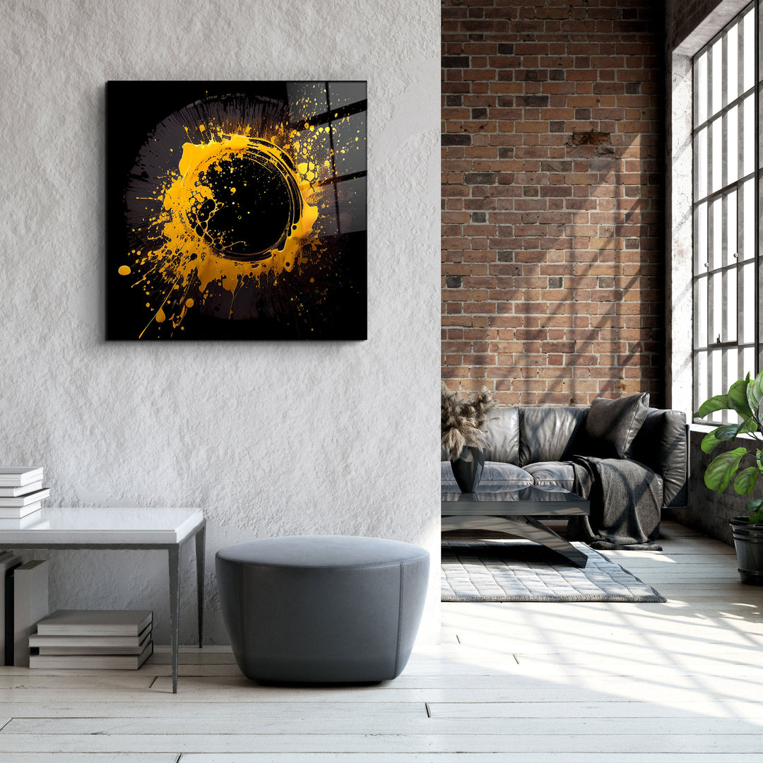 ."Paint Splash Ring-Yellow". Designer's Collection Glass Wall Art