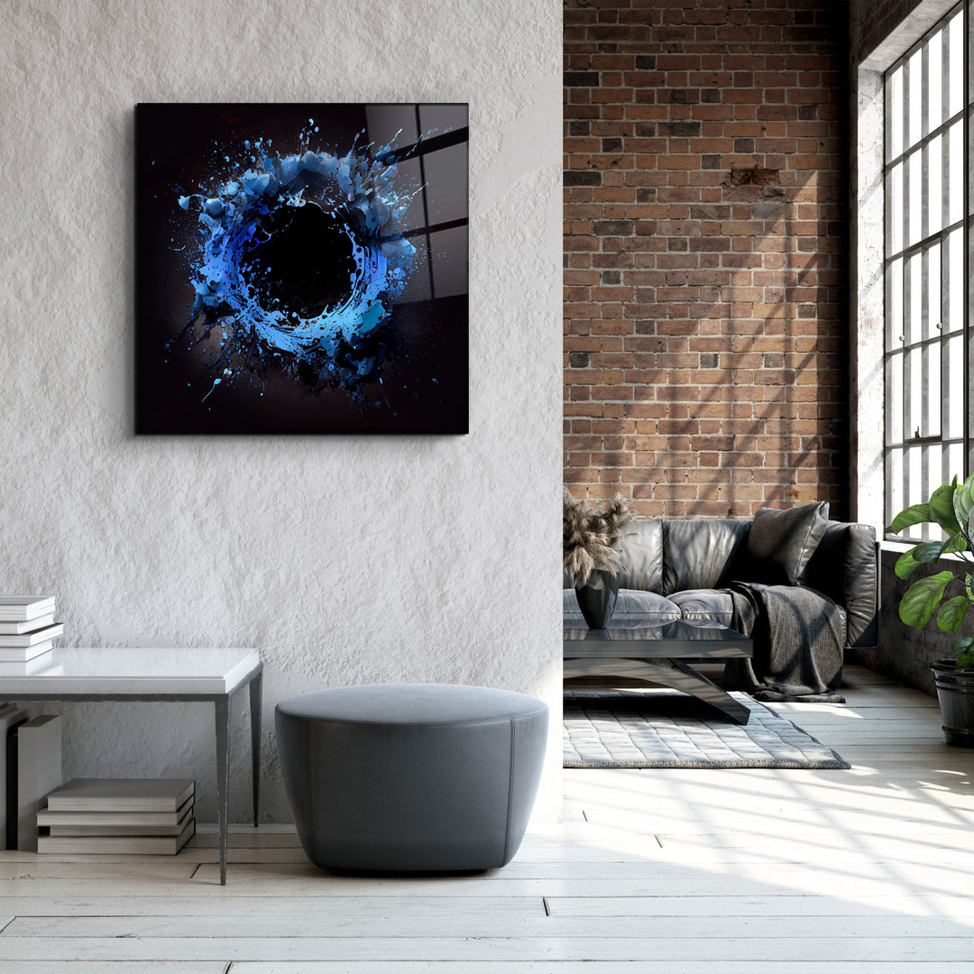 ."Paint Splash Ring-Blue". Designer's Collection Glass Wall Art