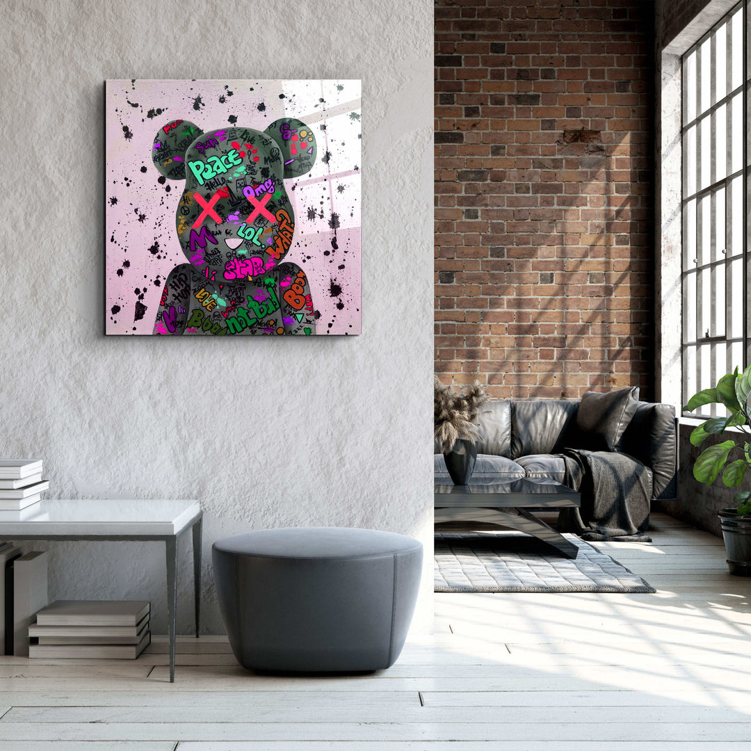 ."X Eyes Pink". Designer's Collection Glass Wall Art