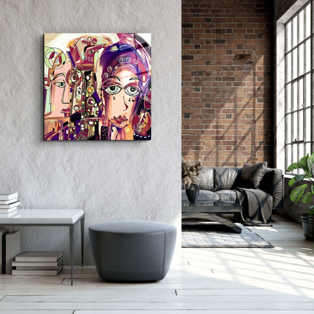 ."Faces Illustration-Abstract". Designer's Collection Glass Wall Art