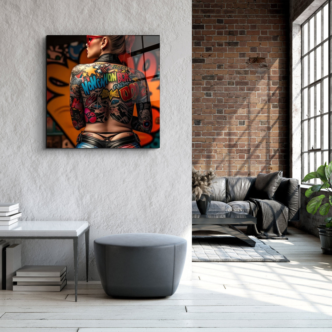 ."Tattooed v3". Designer's Collection Glass Wall Art