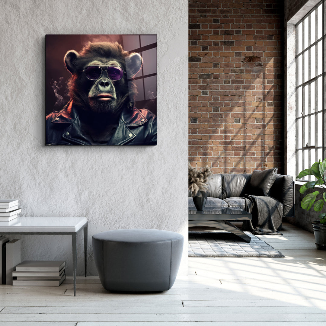 ."Bear Monkey". Designers Collection Glass Wall Art