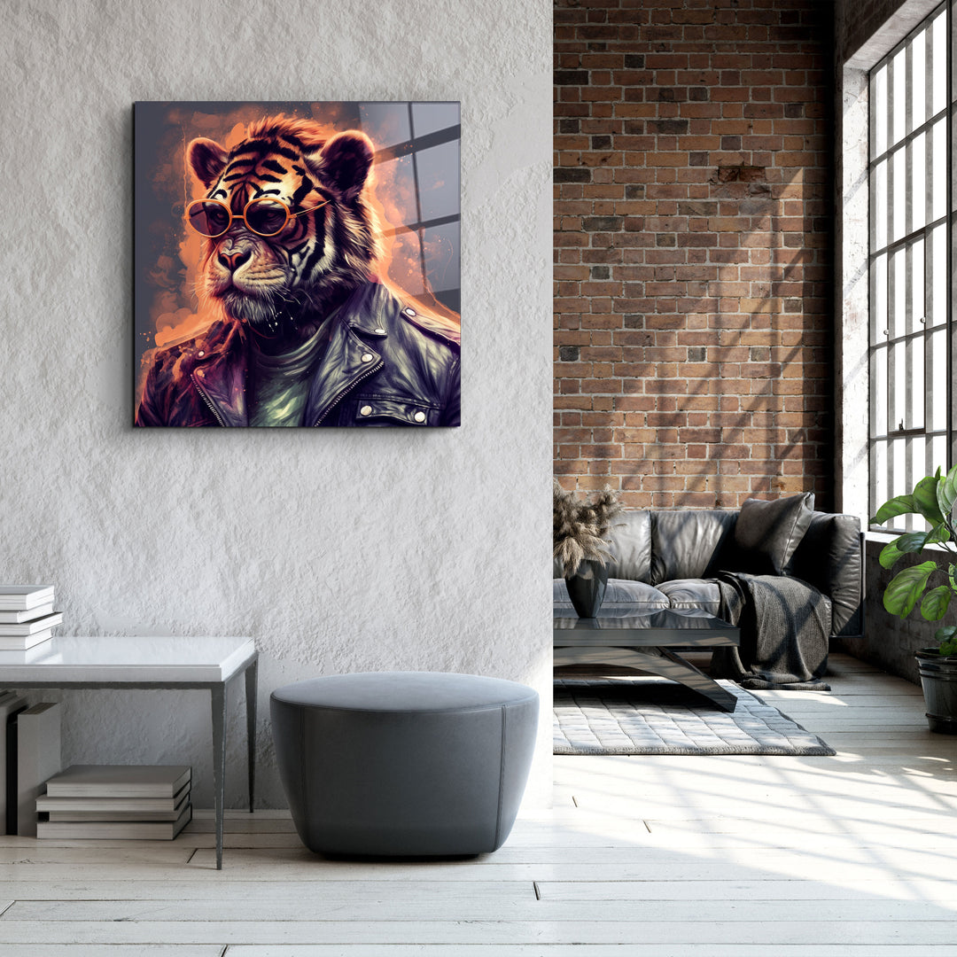 ."Tiger Monkey 2". Designers Collection Glass Wall Art