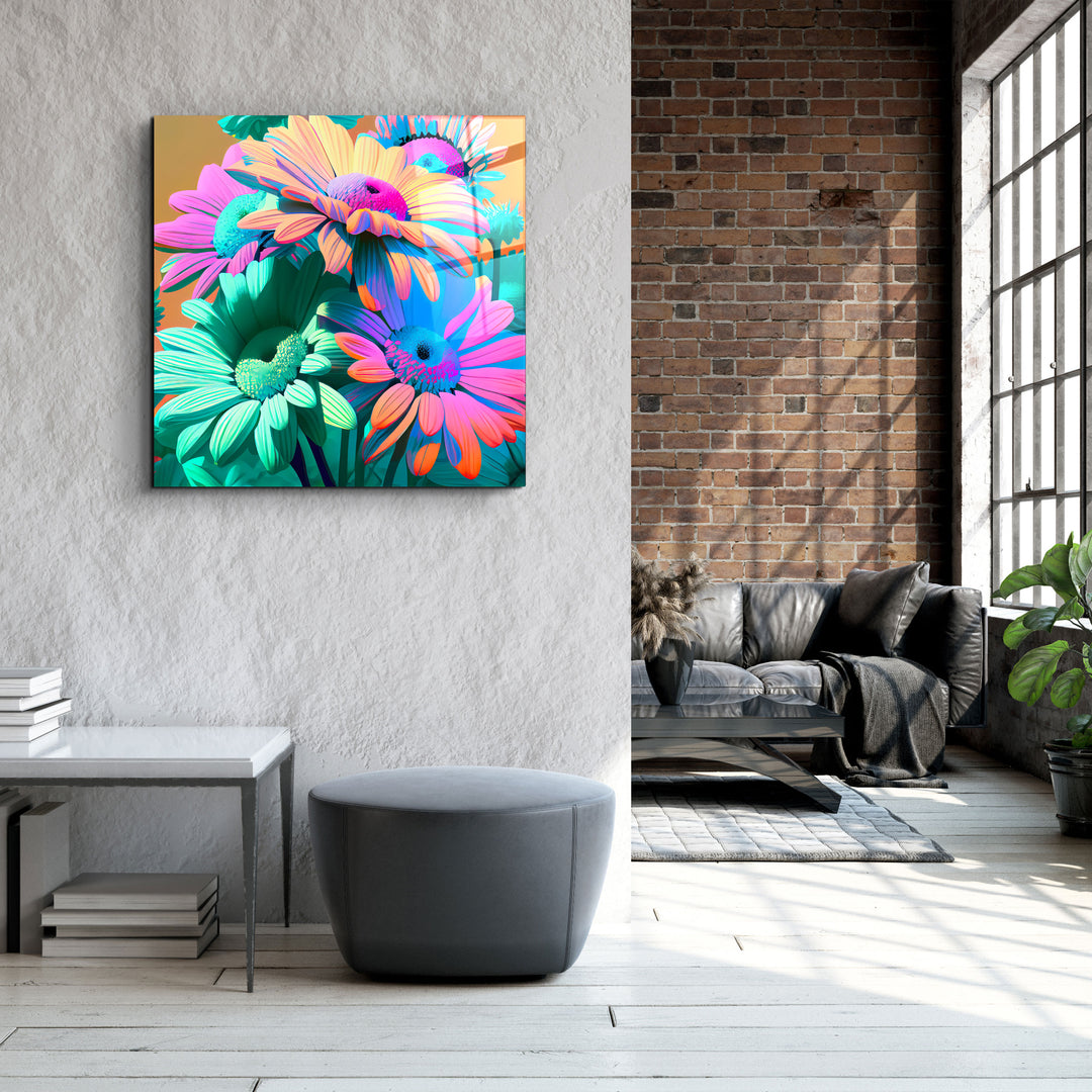 ."Chrysanthemums". Designers Collection Glass Wall Art