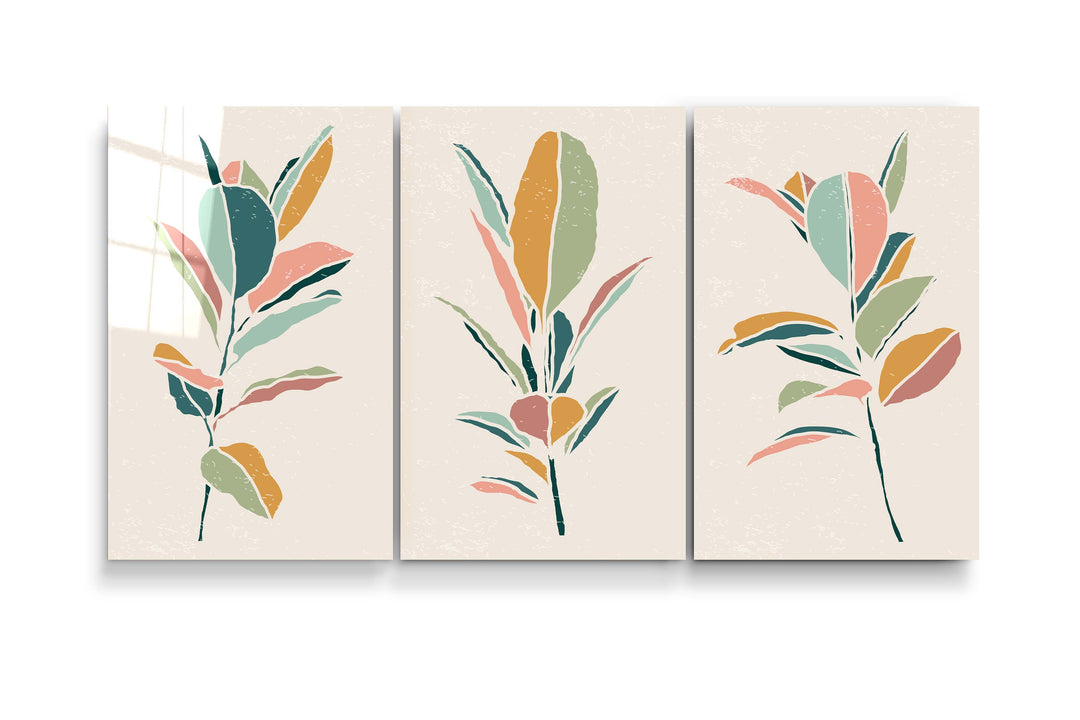 ・"Colors on Branches - Trio"・Glass Wall Art