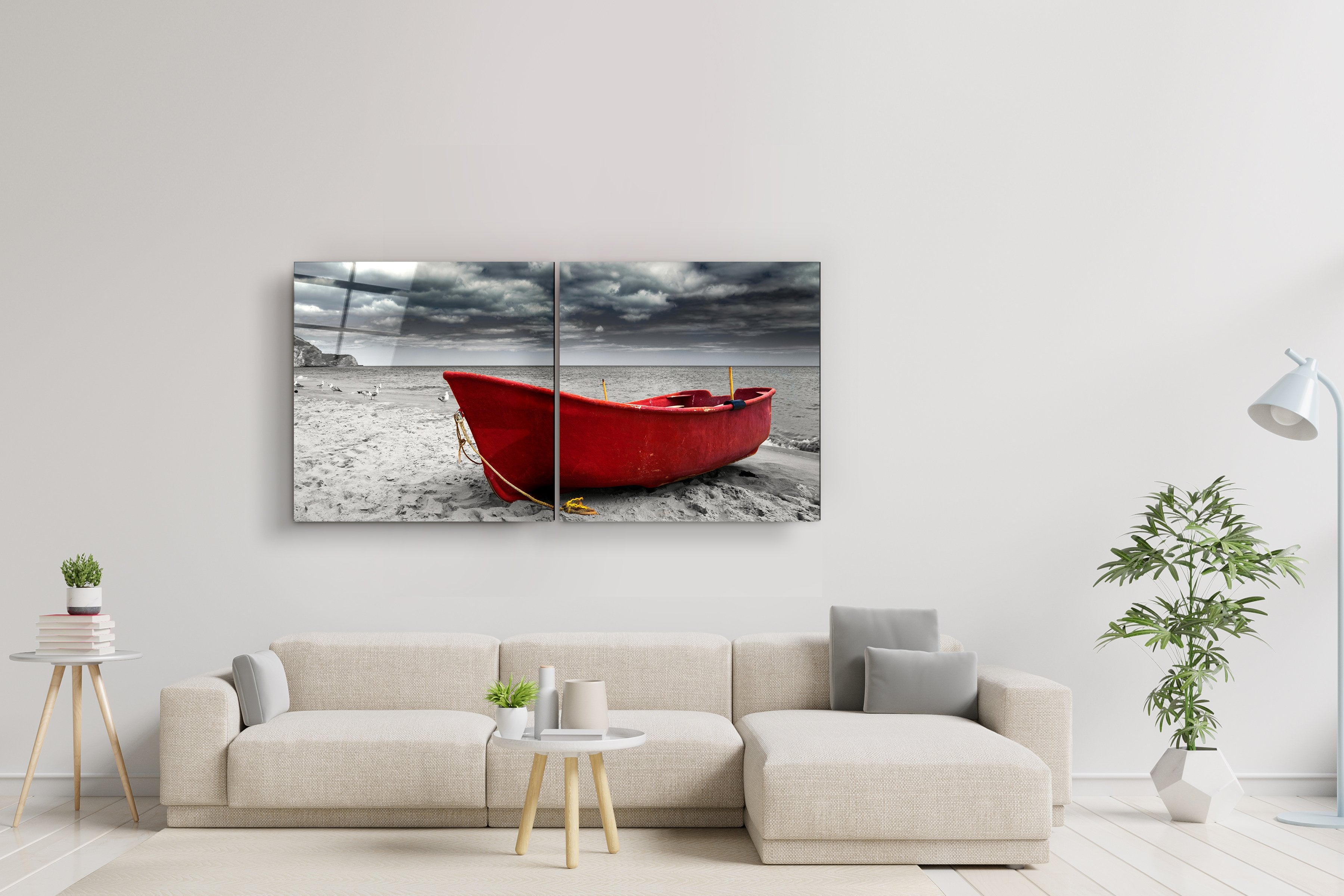 ・"Red Boat - Duo"・Glass Wall Art | Artdesigna Glass Printing Wall Arts.