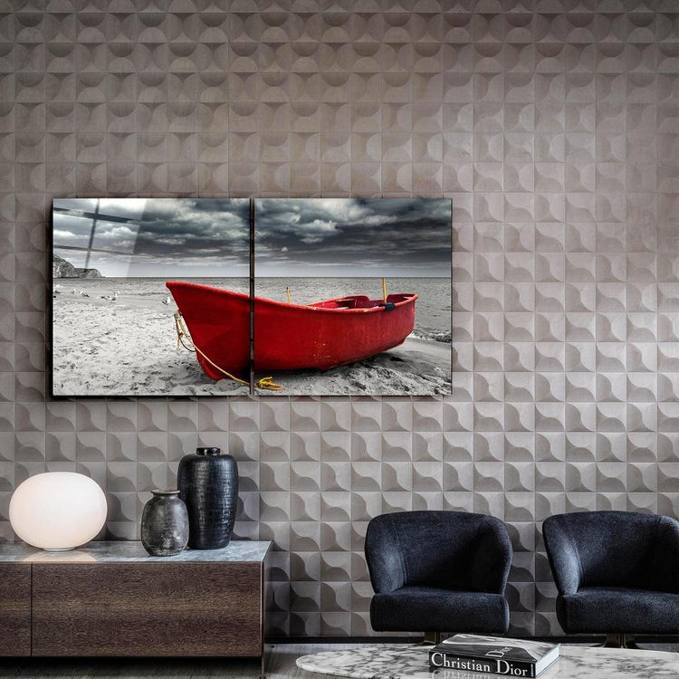 ・"Red Boat - Duo"・Glass Wall Art | Artdesigna Glass Printing Wall Arts.