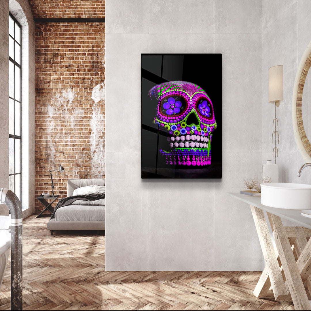 ・"Sugar Skull -Mexican Skull V1"・Designers Collection Glass Wall Art | Artdesigna Glass Printing Wall Arts.