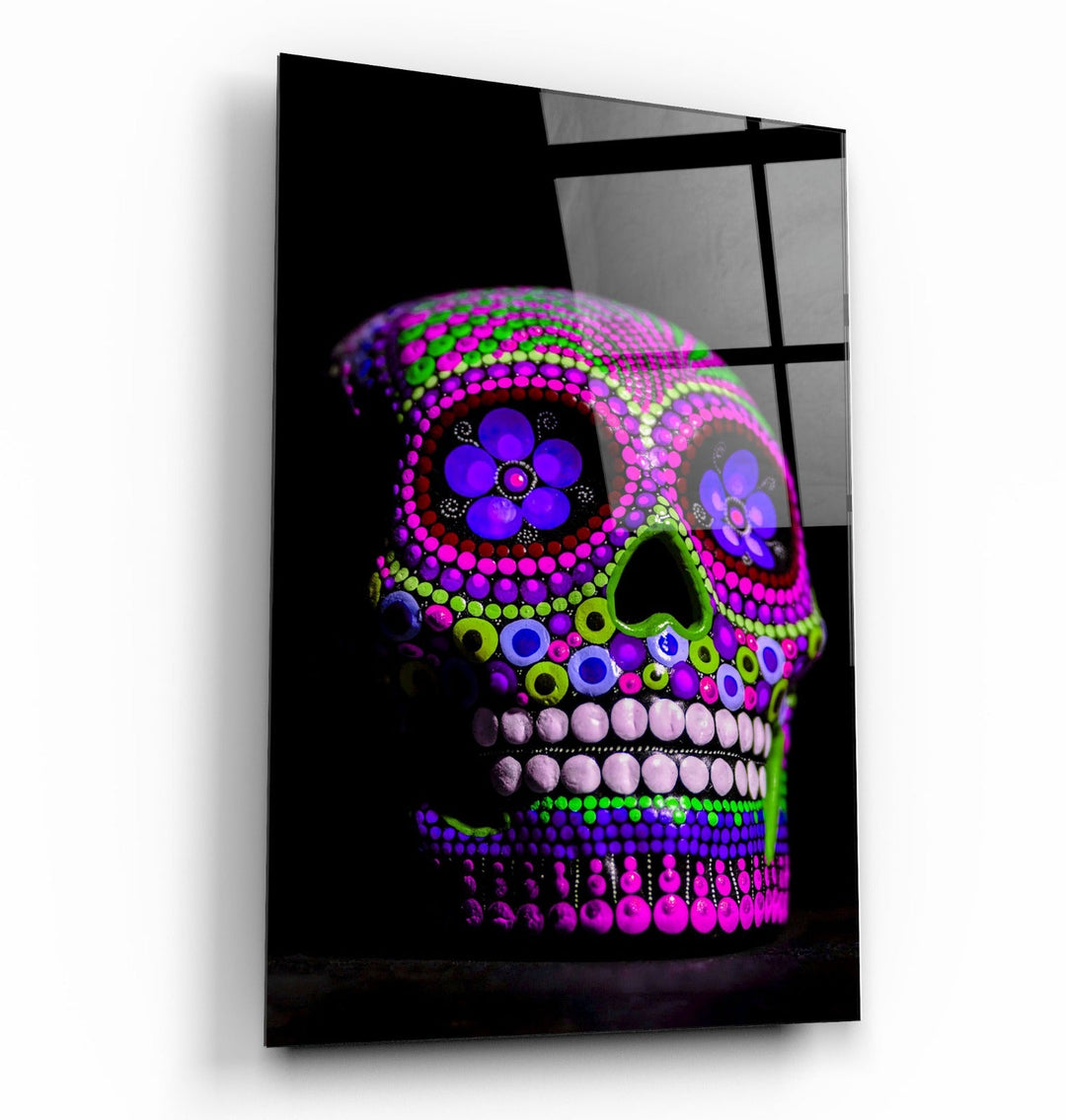 ・"Sugar Skull -Mexican Skull V1"・Designers Collection Glass Wall Art | Artdesigna Glass Printing Wall Arts.