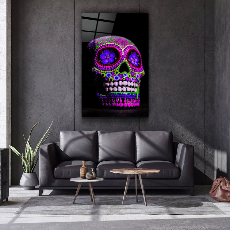 ・"Sugar Skull -Mexican Skull V1"・Designers Collection Glass Wall Art | Artdesigna Glass Printing Wall Arts.