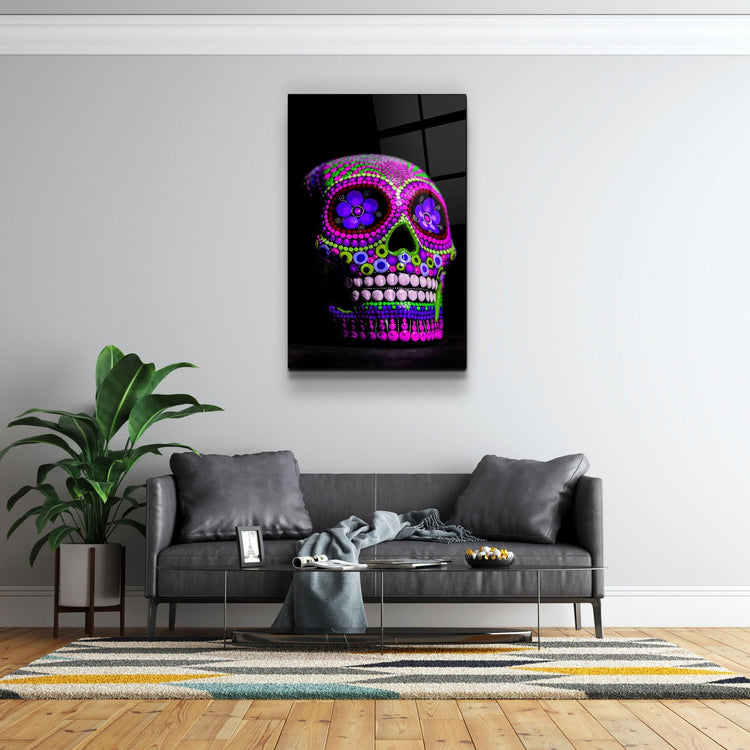 ・"Sugar Skull -Mexican Skull V1"・Designers Collection Glass Wall Art | Artdesigna Glass Printing Wall Arts.