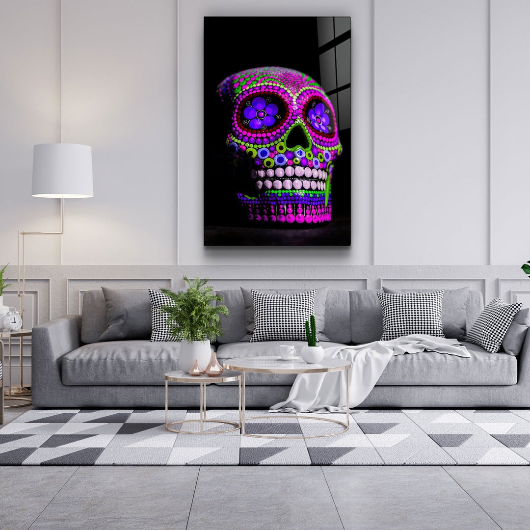 ・"Sugar Skull -Mexican Skull V1"・Designers Collection Glass Wall Art | Artdesigna Glass Printing Wall Arts.